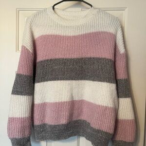 Cozy Striped Women's Sweater - Pink, Gray, and White